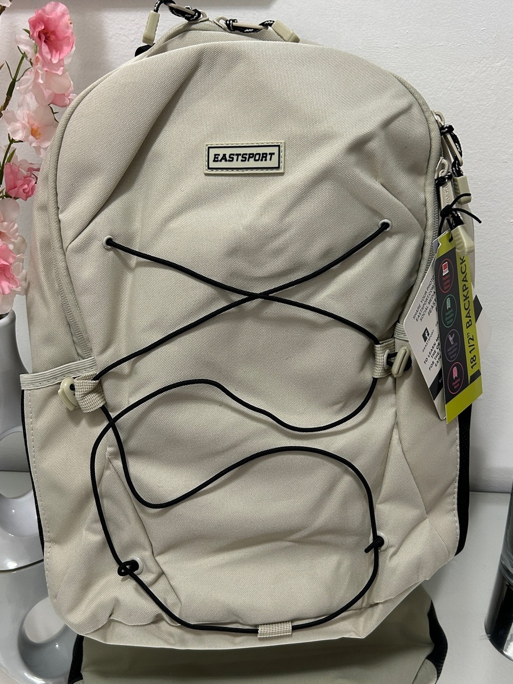 Eastsport 18.5" Beige Backpack Bungee Cord School Travel NWT